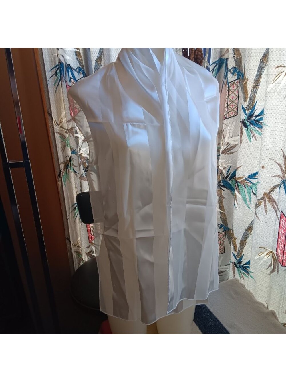 13x60 Vintage White Rectangular Striped Scarf Wrap Polyester Lightweight Korea